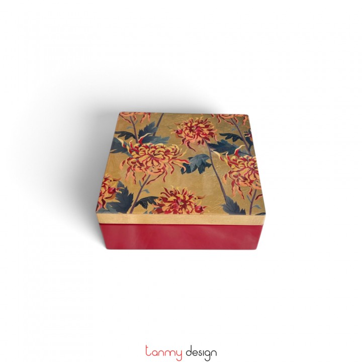 Square lacquer box with chrysanthemum pattern 15x15 cm